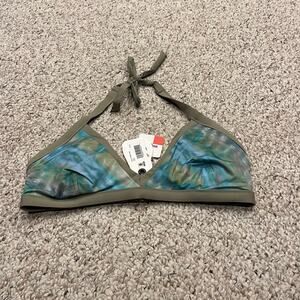 NWT Prana Sunset Scene Bikini Top Mirage Blue Sz L Halter Beach Swim Outdoor
